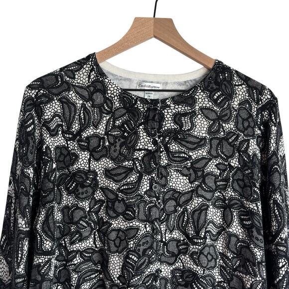 Croft And Barrow Womens Sweater 2X Black And White Cardigan Cotton Stretch - Picture 8 of 9